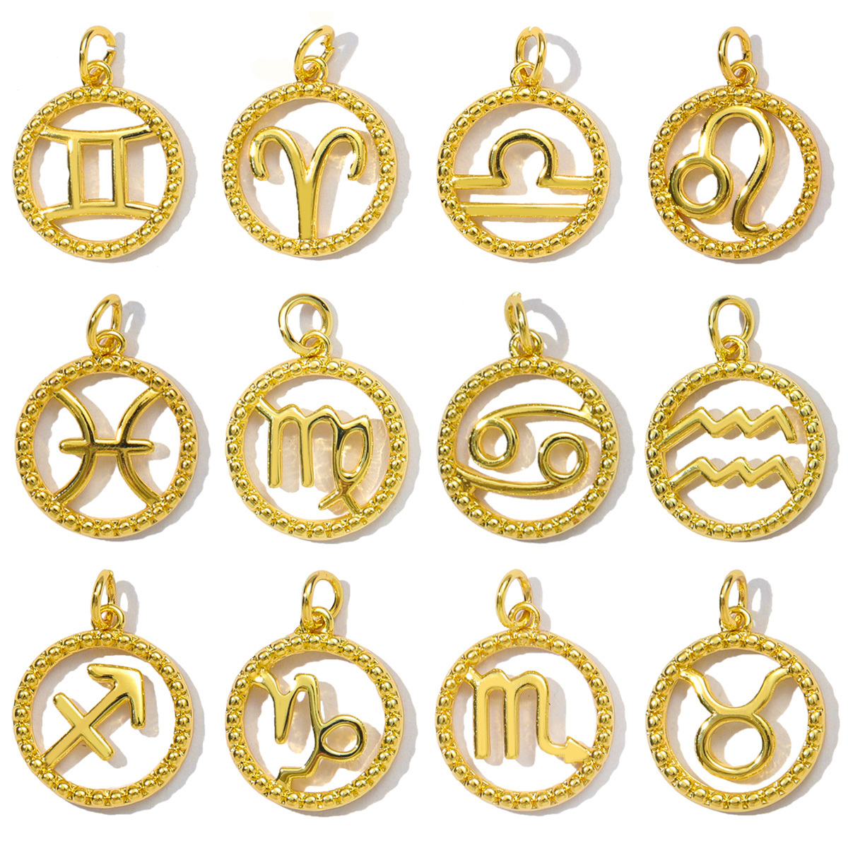 6pcs/pack French Retro Copper 15mm Zodiac Diy Charms Women Star Sign Gemini Necklace Pendant  Aquarius Jewelry Wholesale