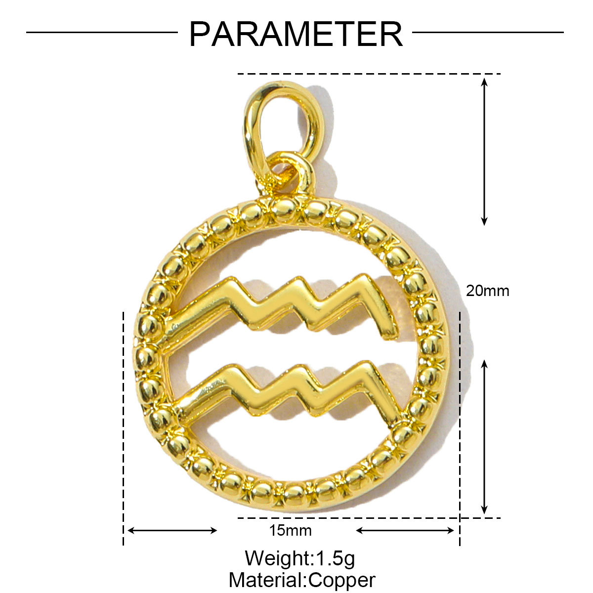 6pcs/pack French Retro Copper 15mm Zodiac Diy Charms Women Star Sign Gemini Necklace Pendant  Aquarius Jewelry Wholesale