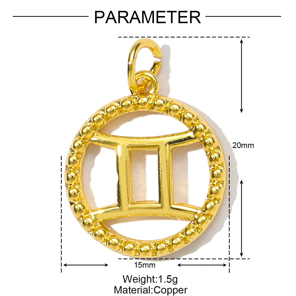 6pcs/pack French Retro Copper 15mm Zodiac Diy Charms Women Star Sign Gemini Necklace Pendant  Aquarius Jewelry Wholesale