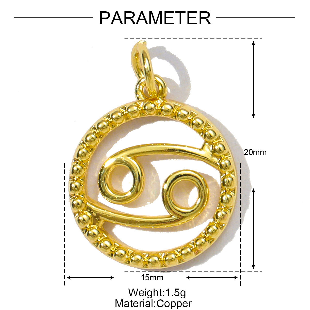 6pcs/pack French Retro Copper 15mm Zodiac Diy Charms Women Star Sign Gemini Necklace Pendant  Aquarius Jewelry Wholesale