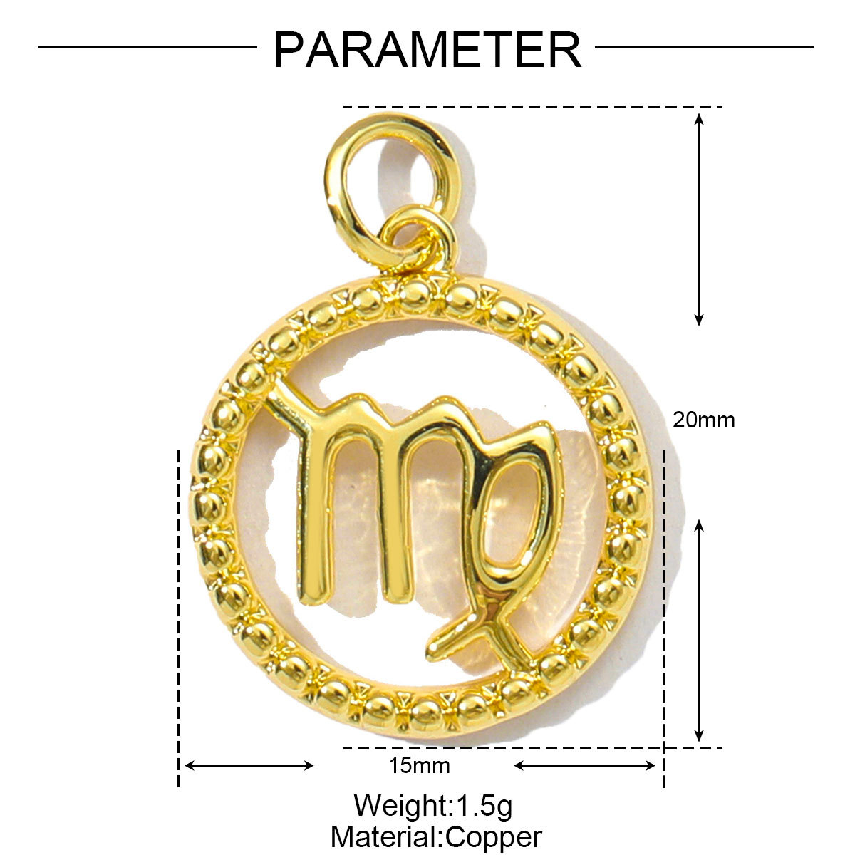 6pcs/pack French Retro Copper 15mm Zodiac Diy Charms Women Star Sign Gemini Necklace Pendant  Aquarius Jewelry Wholesale