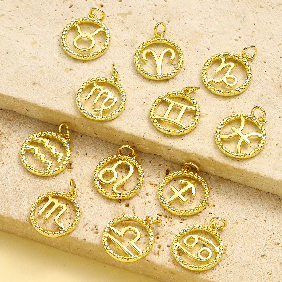 6pcs/pack French Retro Copper 15mm Zodiac Diy Charms Women Star Sign Gemini Necklace Pendant  Aquarius Jewelry Wholesale