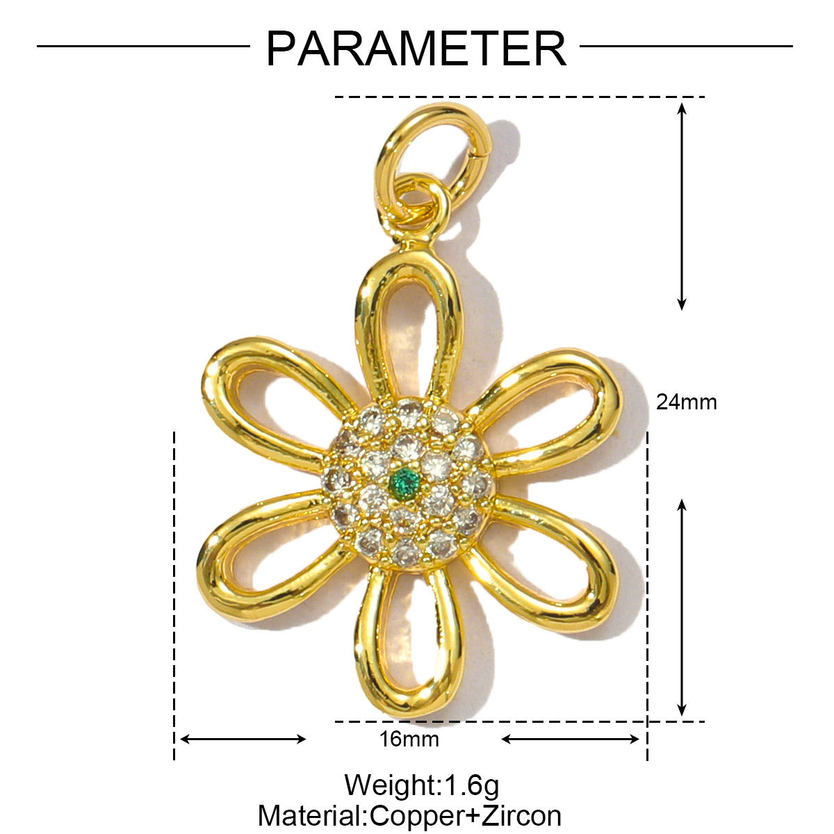 6pcs/pack Copper Cubic Zircon Daisy Sunflower Diy Charms Women Bow Knot Bag Necklace Pendant Eiffel Tower Jewelry Wholesale