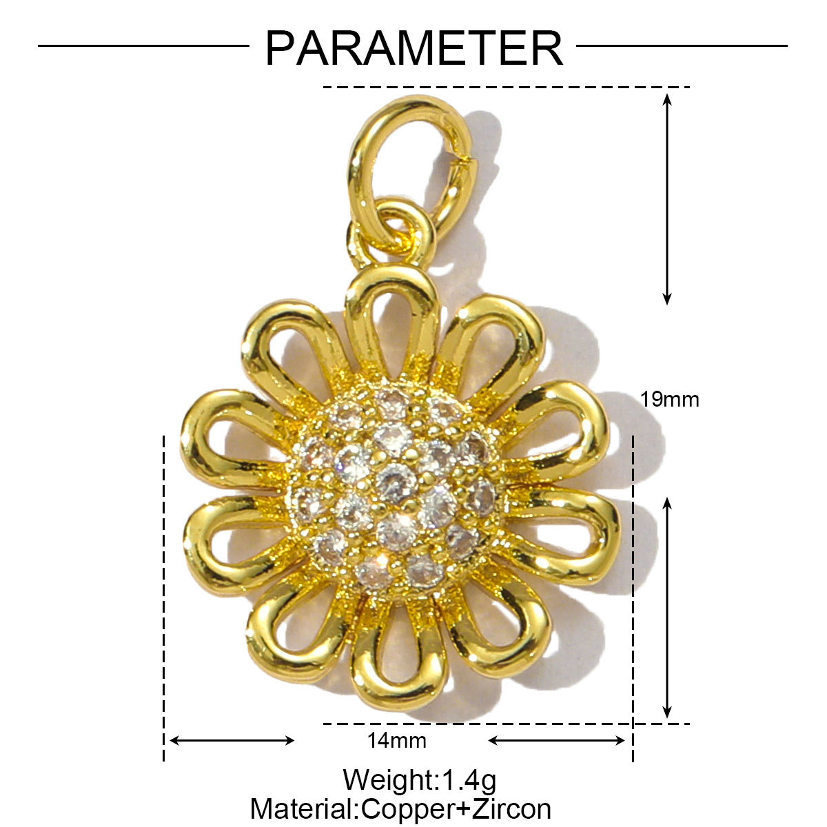 6pcs/pack Copper Cubic Zircon Daisy Sunflower Diy Charms Women Bow Knot Bag Necklace Pendant Eiffel Tower Jewelry Wholesale