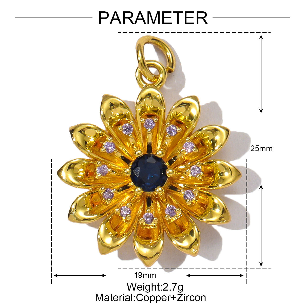 6pcs/pack Copper Cubic Zircon Daisy Sunflower Diy Charms Women Bow Knot Bag Necklace Pendant Eiffel Tower Jewelry Wholesale