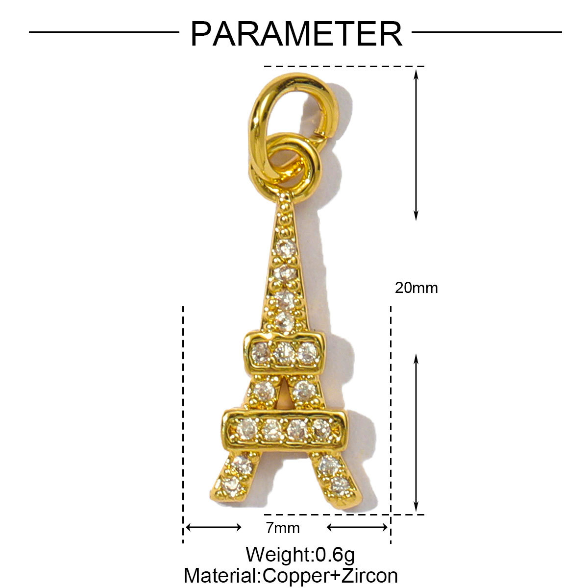 6pcs/pack Copper Cubic Zircon Daisy Sunflower Diy Charms Women Bow Knot Bag Necklace Pendant Eiffel Tower Jewelry Wholesale