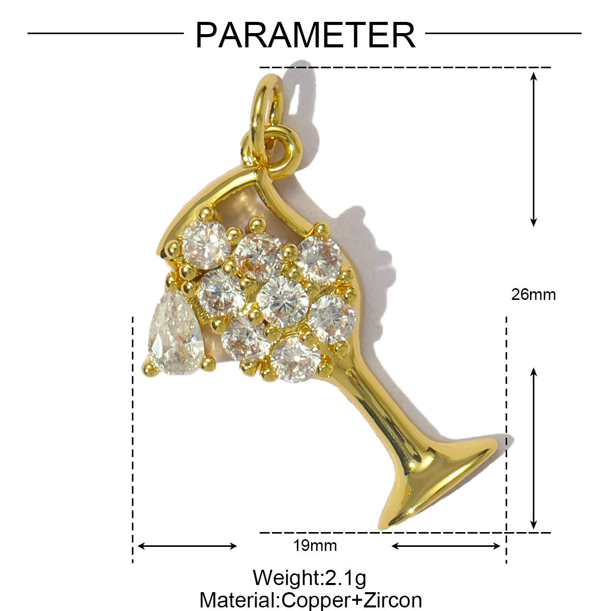 6pcs/pack Fashion Copper Natural Stone Oval Square Necklace Pendant Cubic Zircon Star Wine Glass Diy Bracelet Charms Jewelry Wholesale