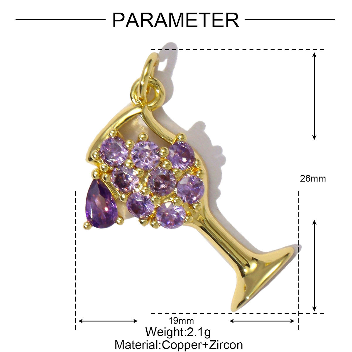 6pcs/pack Fashion Copper Natural Stone Oval Square Necklace Pendant Cubic Zircon Star Wine Glass Diy Bracelet Charms Jewelry Wholesale