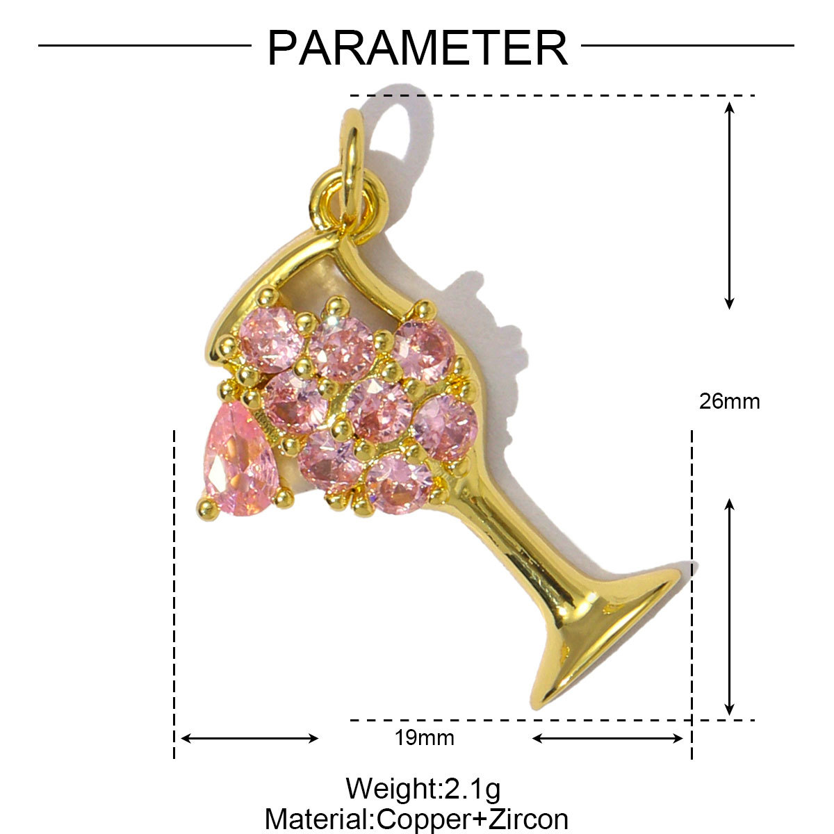 6pcs/pack Fashion Copper Natural Stone Oval Square Necklace Pendant Cubic Zircon Star Wine Glass Diy Bracelet Charms Jewelry Wholesale