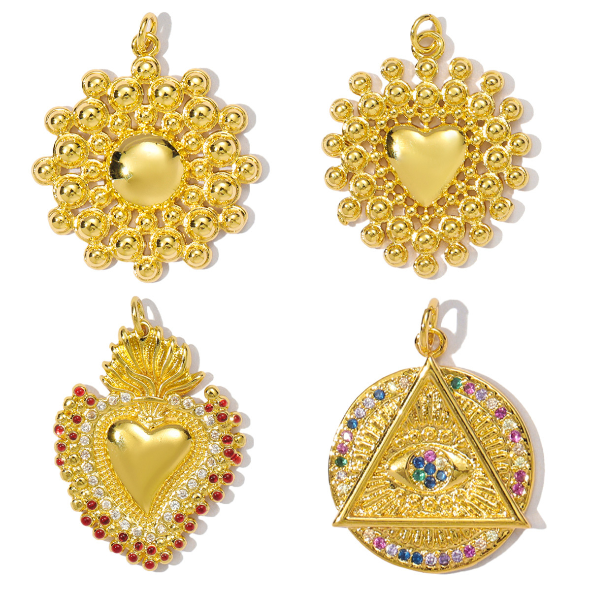 6pcs/pack Fashion Copper Cubic Zircon Crown Love Heart Necklace Pendant Rainbow Evil Eye Diy Earrings Charms Sun Jewelry Wholesale