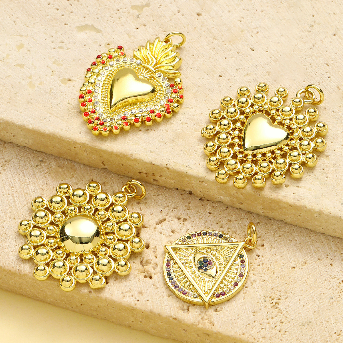 6pcs/pack Fashion Copper Cubic Zircon Crown Love Heart Necklace Pendant Rainbow Evil Eye Diy Earrings Charms Sun Jewelry Wholesale