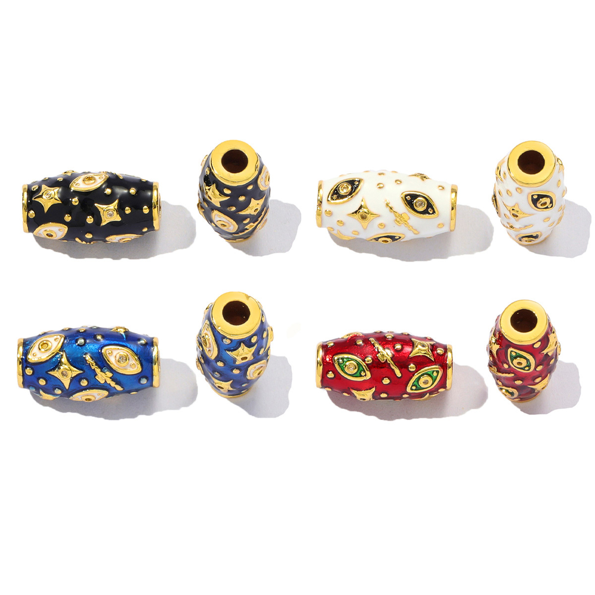 6pcs/pack Wholesale Copper Cubic Zircon Evil Eye Oval Tube Spacer Beads Enamel Planet Star DIY Charms Women Bracelet Jewelry