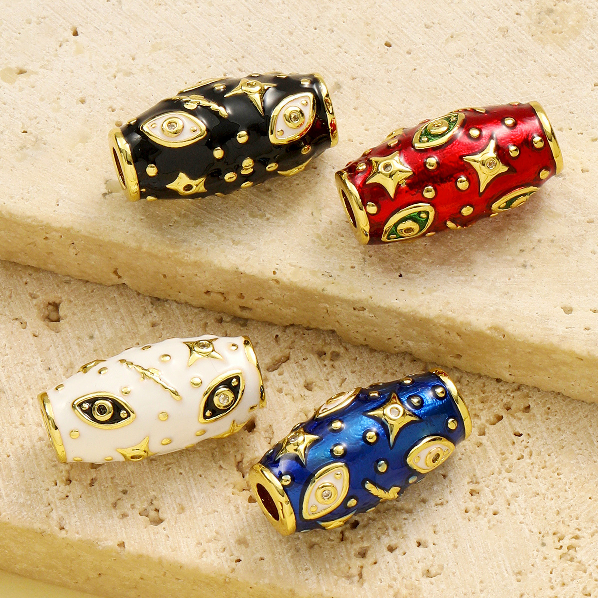 6pcs/pack Wholesale Copper Cubic Zircon Evil Eye Oval Tube Spacer Beads Enamel Planet Star DIY Charms Women Bracelet Jewelry
