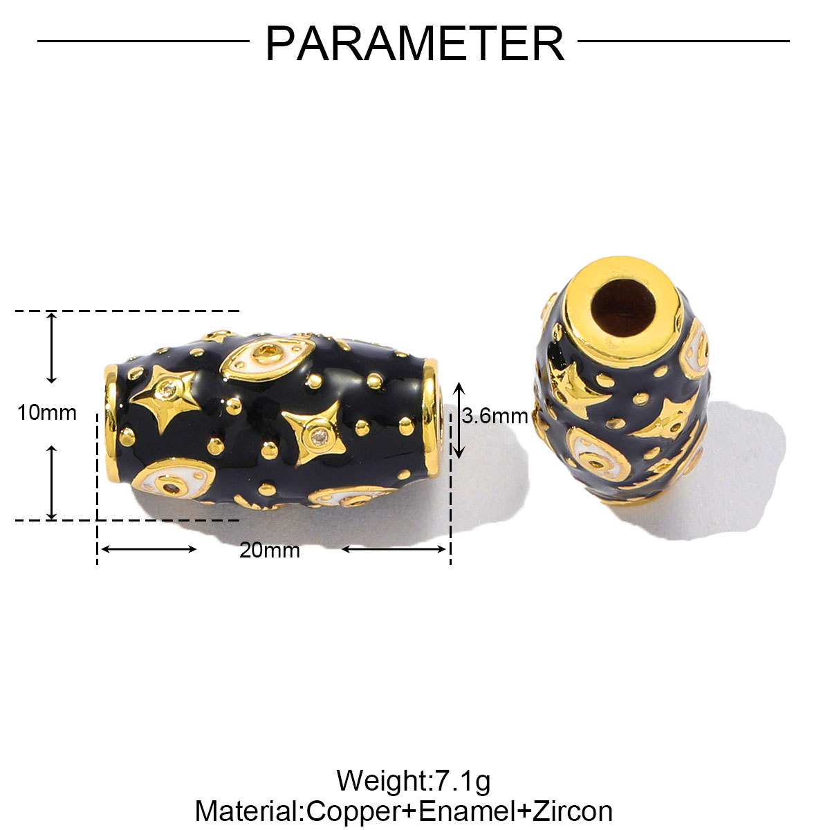 6pcs/pack Wholesale Copper Cubic Zircon Evil Eye Oval Tube Spacer Beads Enamel Planet Star DIY Charms Women Bracelet Jewelry