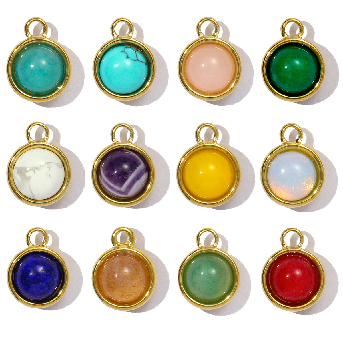 6pcs/pack Wholesale Stainless Steel Round Birthstone DIY Charms Women Natural Stone Powder Crystal Necklace Pendants Earrings Jewelry