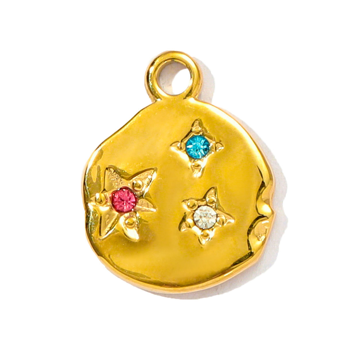6pcs/pack French Retro Stainless Steel Rainbow Crystal DIY Charms Women Ceometric Round Star Necklace Pendants Jewelry Wholesale