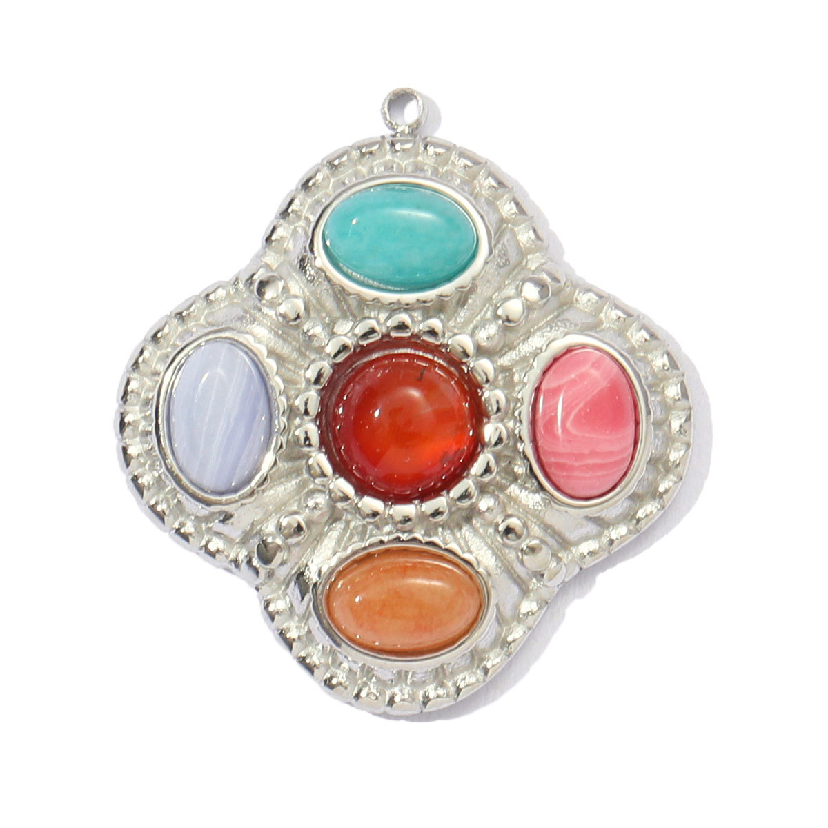 6pcs/pack French Stainless Steel Natural Stone Shell Clover DIY Charms Women Virgin Mary Beaded Necklace Pendants Jewelry Wholesale