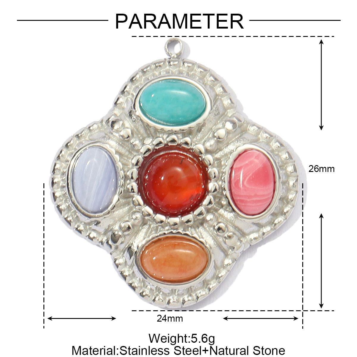 6pcs/pack French Stainless Steel Natural Stone Shell Clover DIY Charms Women Virgin Mary Beaded Necklace Pendants Jewelry Wholesale