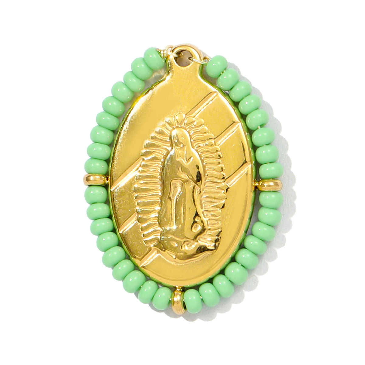 6pcs/pack French Stainless Steel Natural Stone Shell Clover DIY Charms Women Virgin Mary Beaded Necklace Pendants Jewelry Wholesale