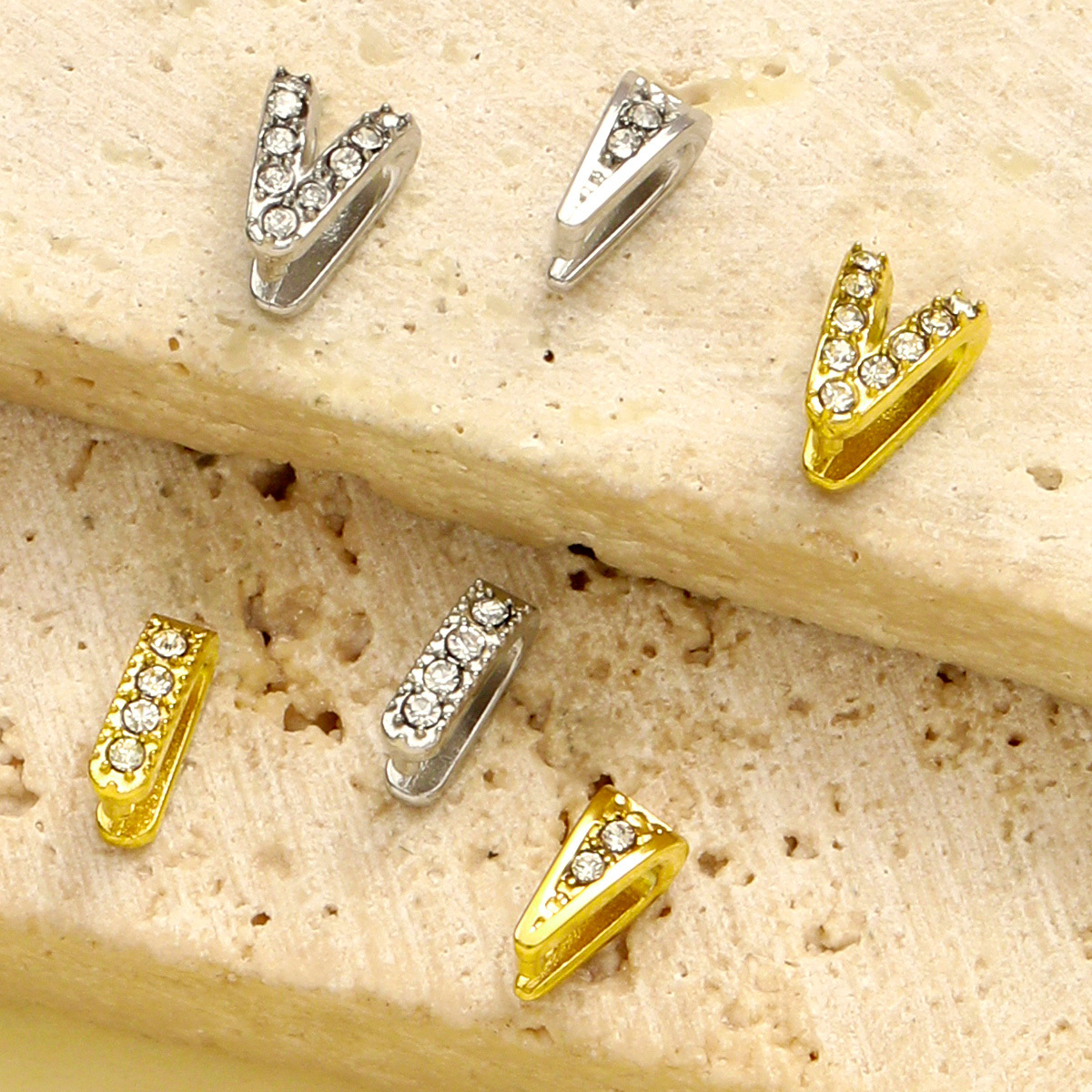 6pcs/Lot French Stainless Steel V Shaped Pinch Bail Clasps Melon Seeds Clips For DIY Necklace Pendant Women Jewelry