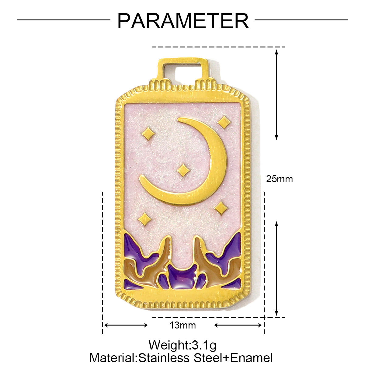 6pcs/pack Wholesale Stainless Steel Enamel Tarot Card Necklace Pendants Star Crescent Moon DIY Charms Women Hand Eye Jewelry