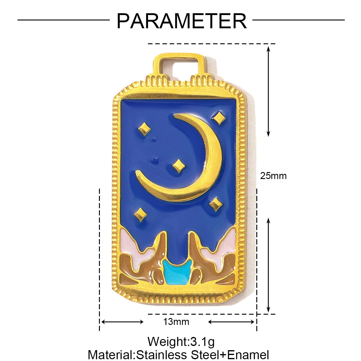 6pcs/pack Wholesale Stainless Steel Enamel Tarot Card Necklace Pendants Star Crescent Moon DIY Charms Women Hand Eye Jewelry