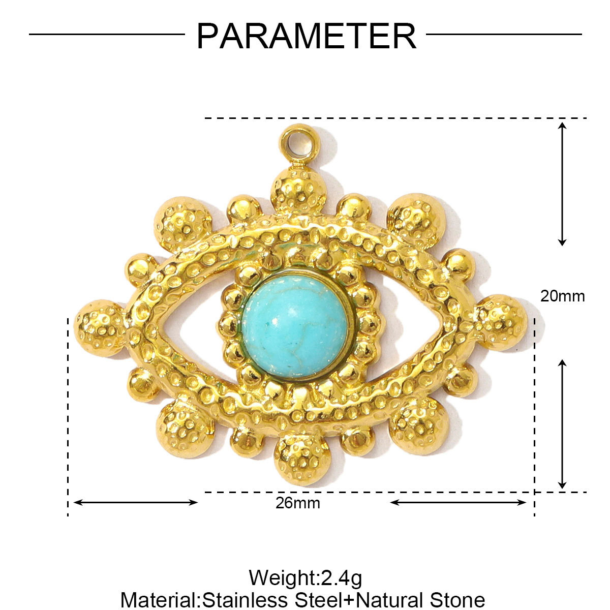 6pcs/pack Wholesale Stainless Steel Natural Stone Hamsa Hand DIY Charms Evil Eye Flower Necklace Pendants Women Star Sun Jewelry