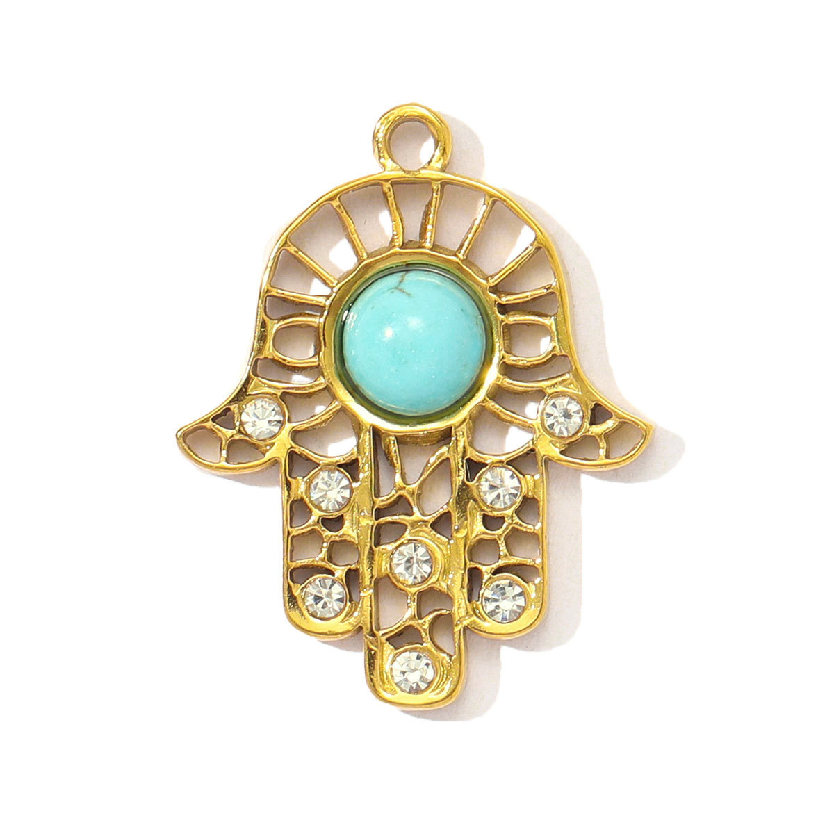 6pcs/pack Wholesale Stainless Steel Natural Stone Hamsa Hand DIY Charms Evil Eye Flower Necklace Pendants Women Star Sun Jewelry