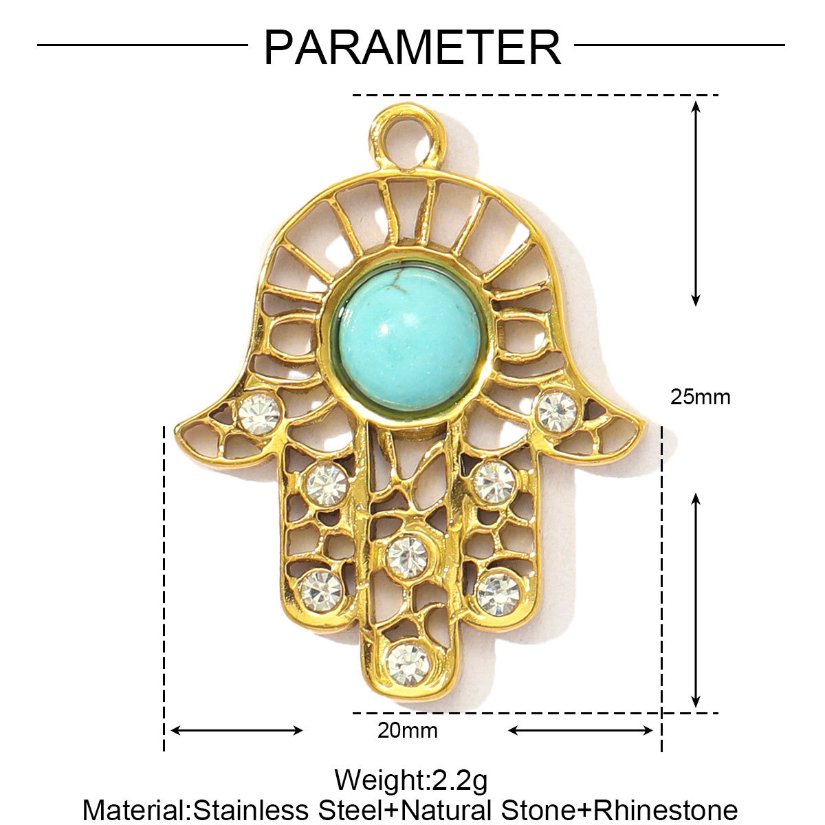 6pcs/pack Wholesale Stainless Steel Natural Stone Hamsa Hand DIY Charms Evil Eye Flower Necklace Pendants Women Star Sun Jewelry