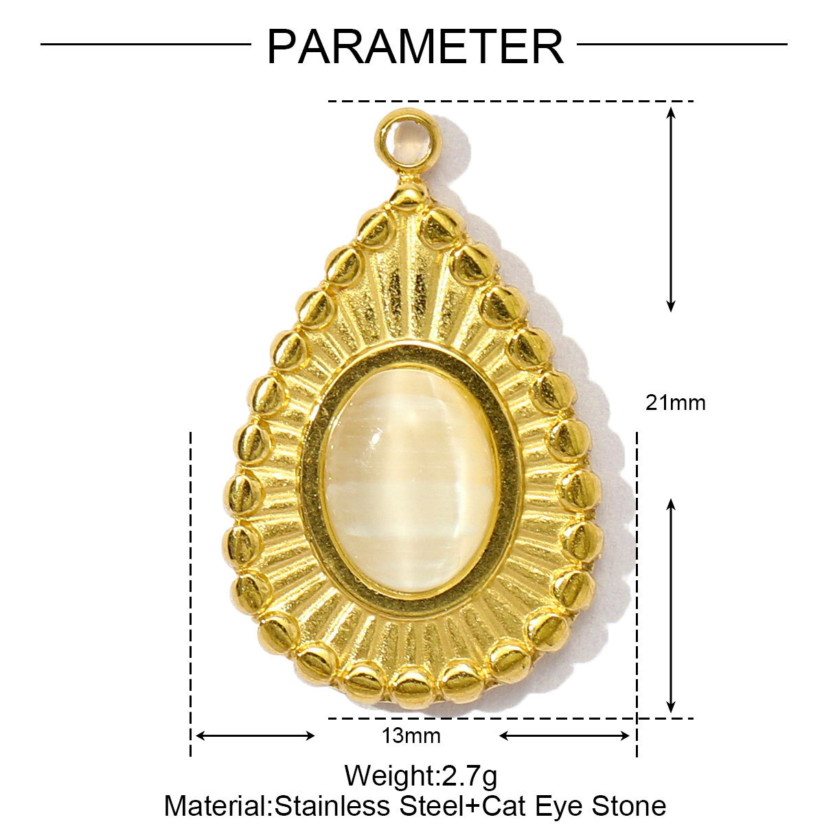 6pcs/pack Wholesale Retro Stainless Steel Cat Eye Stone Heart Sun DIY Charms Waterdrop Necklace Pendants Women Seahorse Jewelry