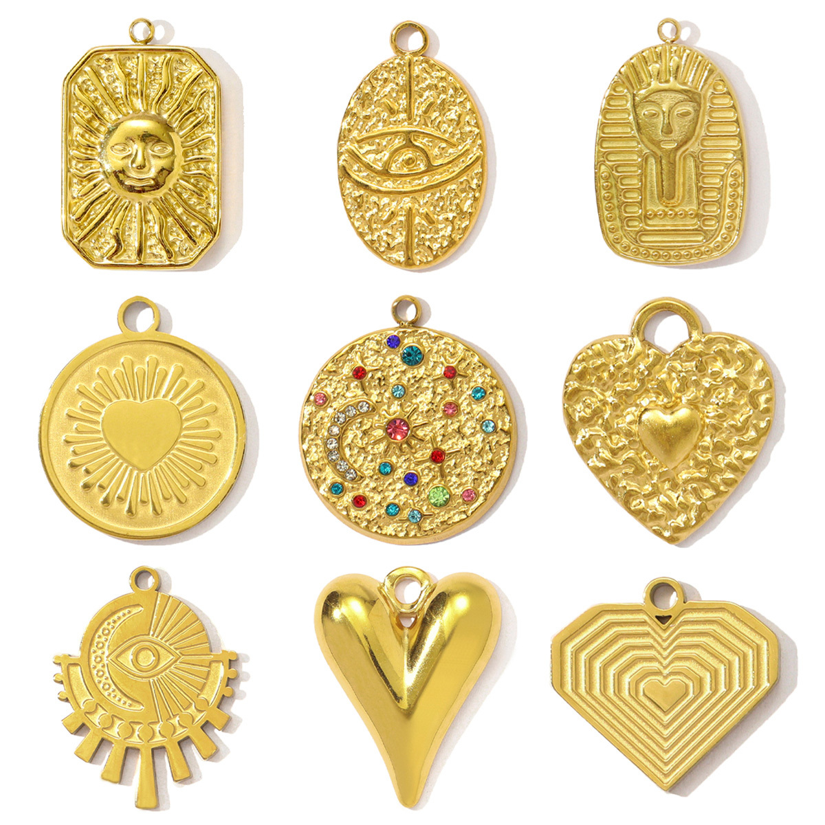 6pcs/pack French Retro Stainless Steel Heart DIY Charms Evil Eye Egyptian Earring Necklace Pendants Women Star Crescent Jewelry