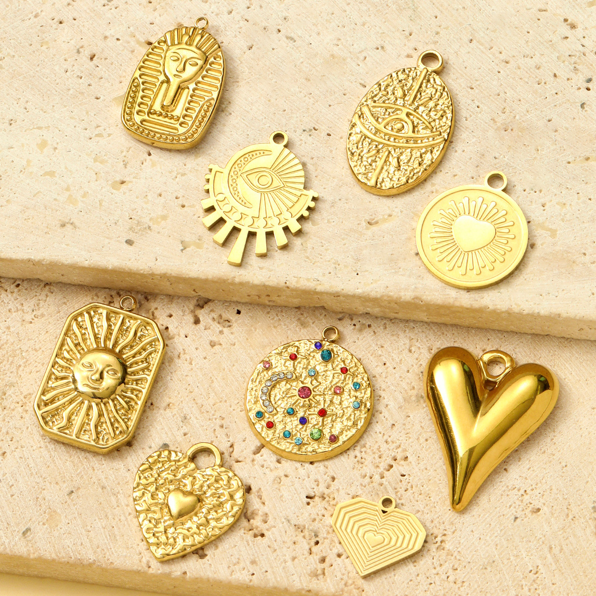 6pcs/pack French Retro Stainless Steel Heart DIY Charms Evil Eye Egyptian Earring Necklace Pendants Women Star Crescent Jewelry
