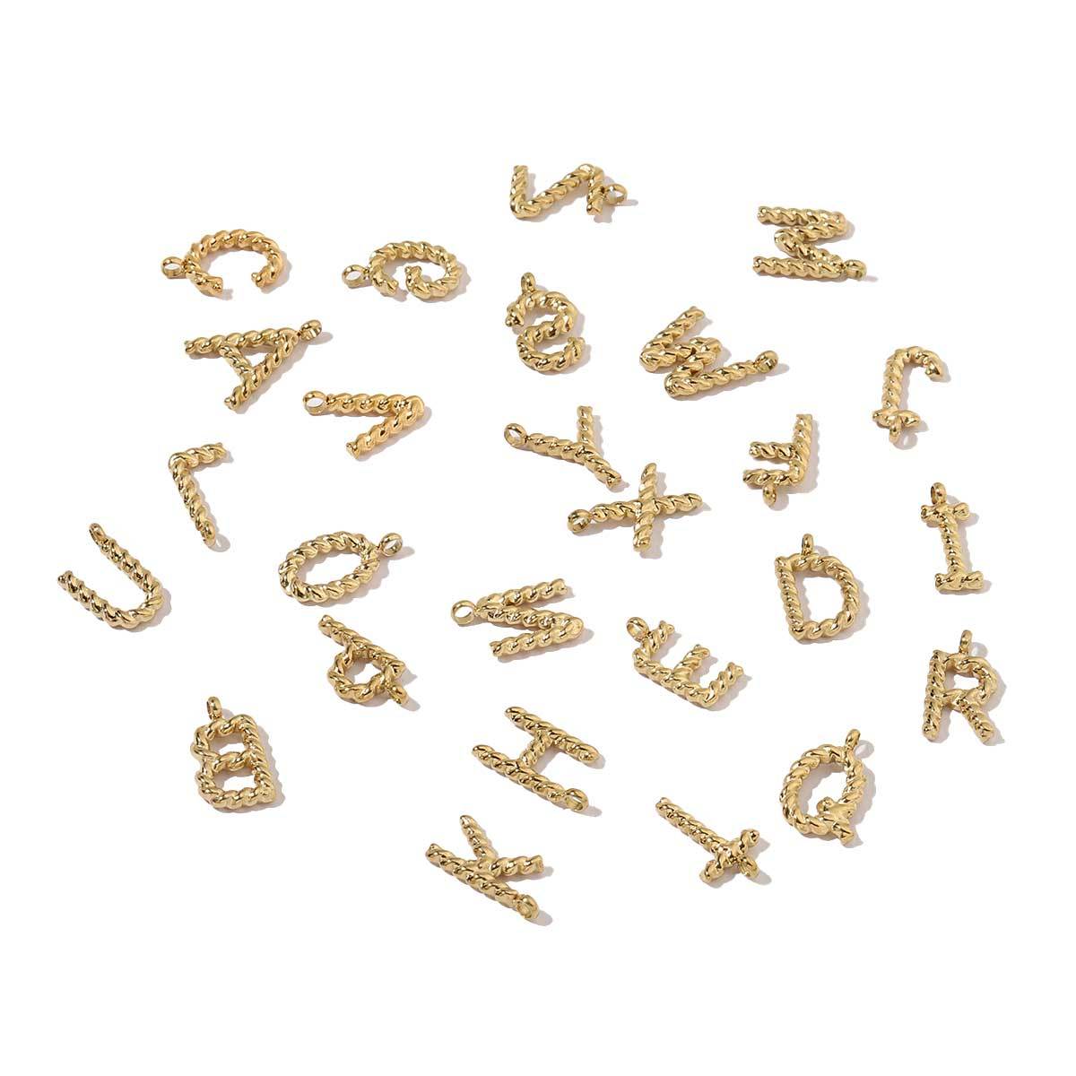 6pcs/pack Stainless Steel Real Gold Color Plated Thread A-Z Letters Initial Name Charms For DIY Necklace Making Accessory