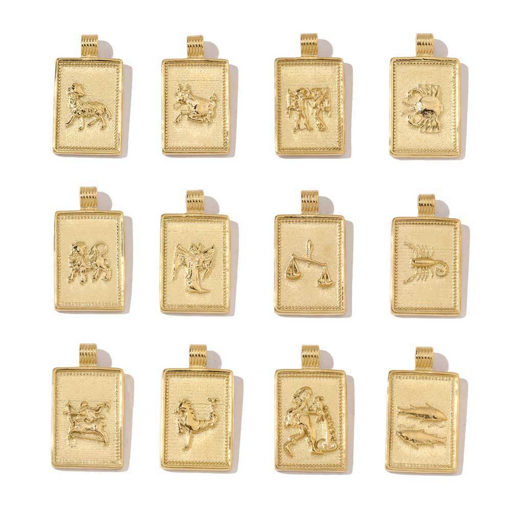 6pcs/pack Stainless Steel 18k Gold Plated Color Square Shaped Zodiac Charms Of DIY Necklace Making Pendants