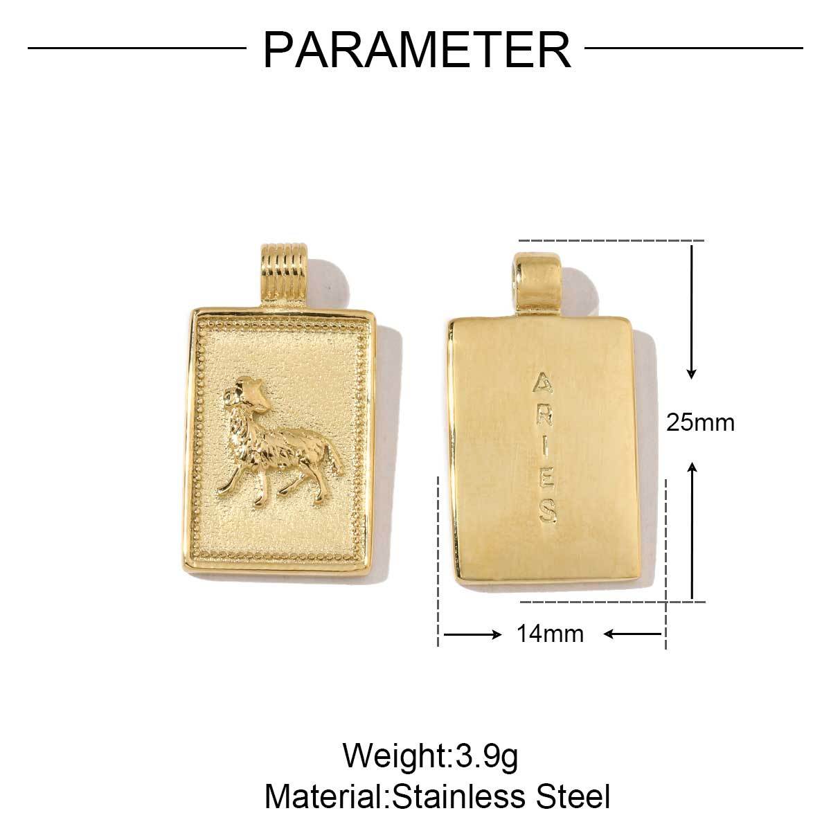 6pcs/pack Stainless Steel 18k Gold Plated Color Square Shaped Zodiac Charms Of DIY Necklace Making Pendants