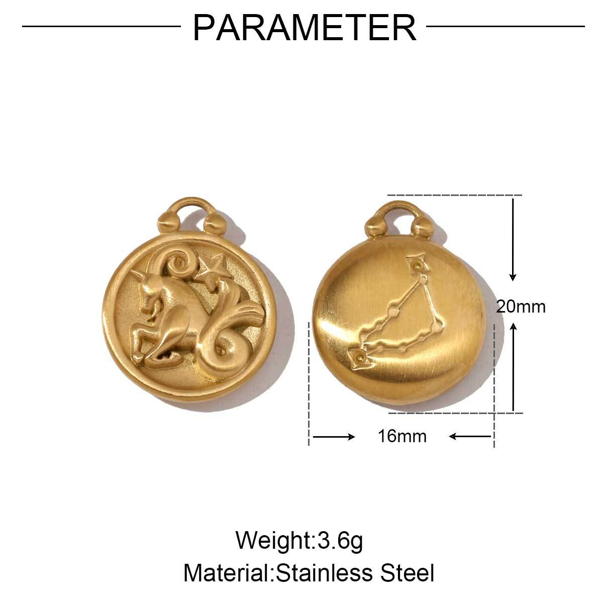 6pcs/pack Stainless Steel 18k Gold Color Round Twelve Zodiac Sagittarius Pendants For Necklace Making DIY Accessory