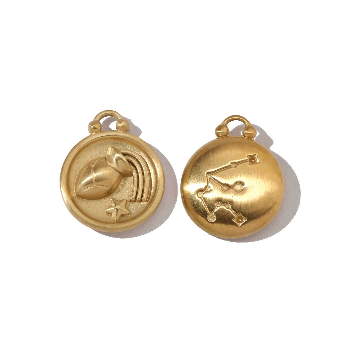 6pcs/pack Stainless Steel 18k Gold Color Round Twelve Zodiac Sagittarius Pendants For Necklace Making DIY Accessory