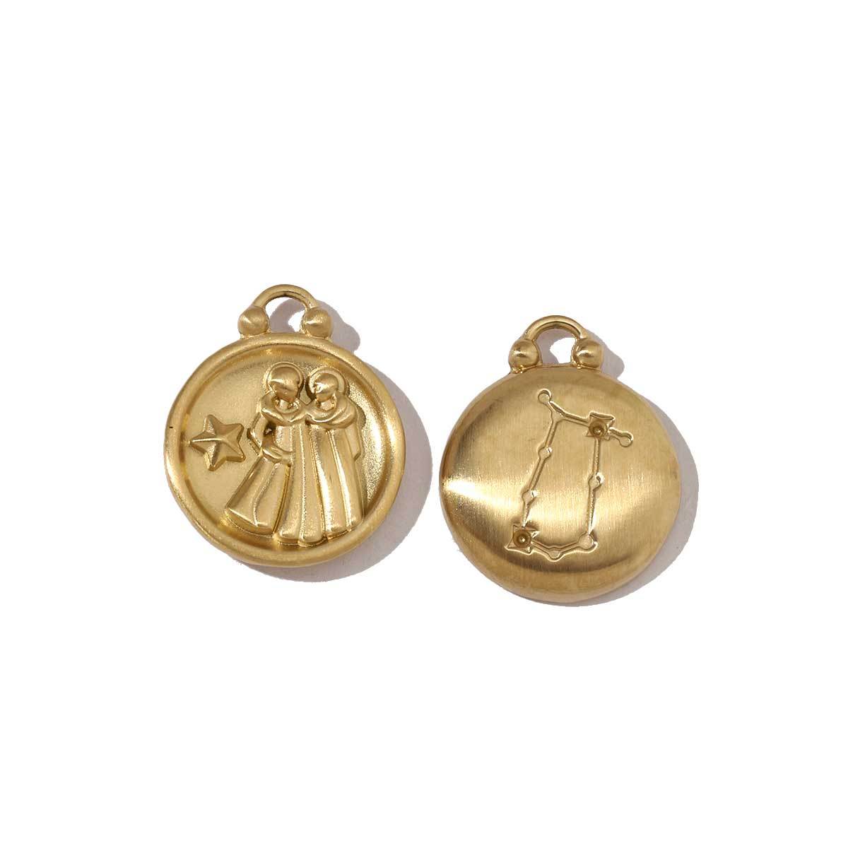 6pcs/pack Stainless Steel 18k Gold Color Round Twelve Zodiac Sagittarius Pendants For Necklace Making DIY Accessory