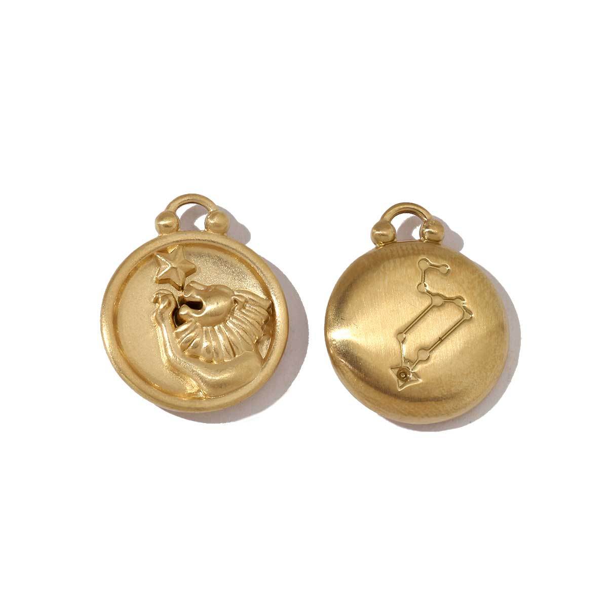 6pcs/pack Stainless Steel 18k Gold Color Round Twelve Zodiac Sagittarius Pendants For Necklace Making DIY Accessory