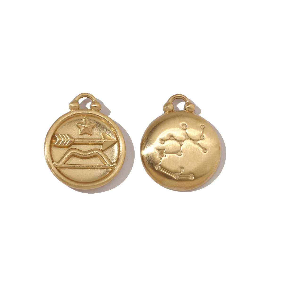 6pcs/pack Stainless Steel 18k Gold Color Round Twelve Zodiac Sagittarius Pendants For Necklace Making DIY Accessory