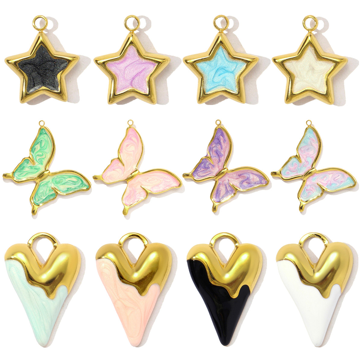 6pcs/pack Stainless Steel Enamel Gradient Butterfly DIY Earring Charms Painted Heart Necklace Pendants Women Star Bracelet Jewelry