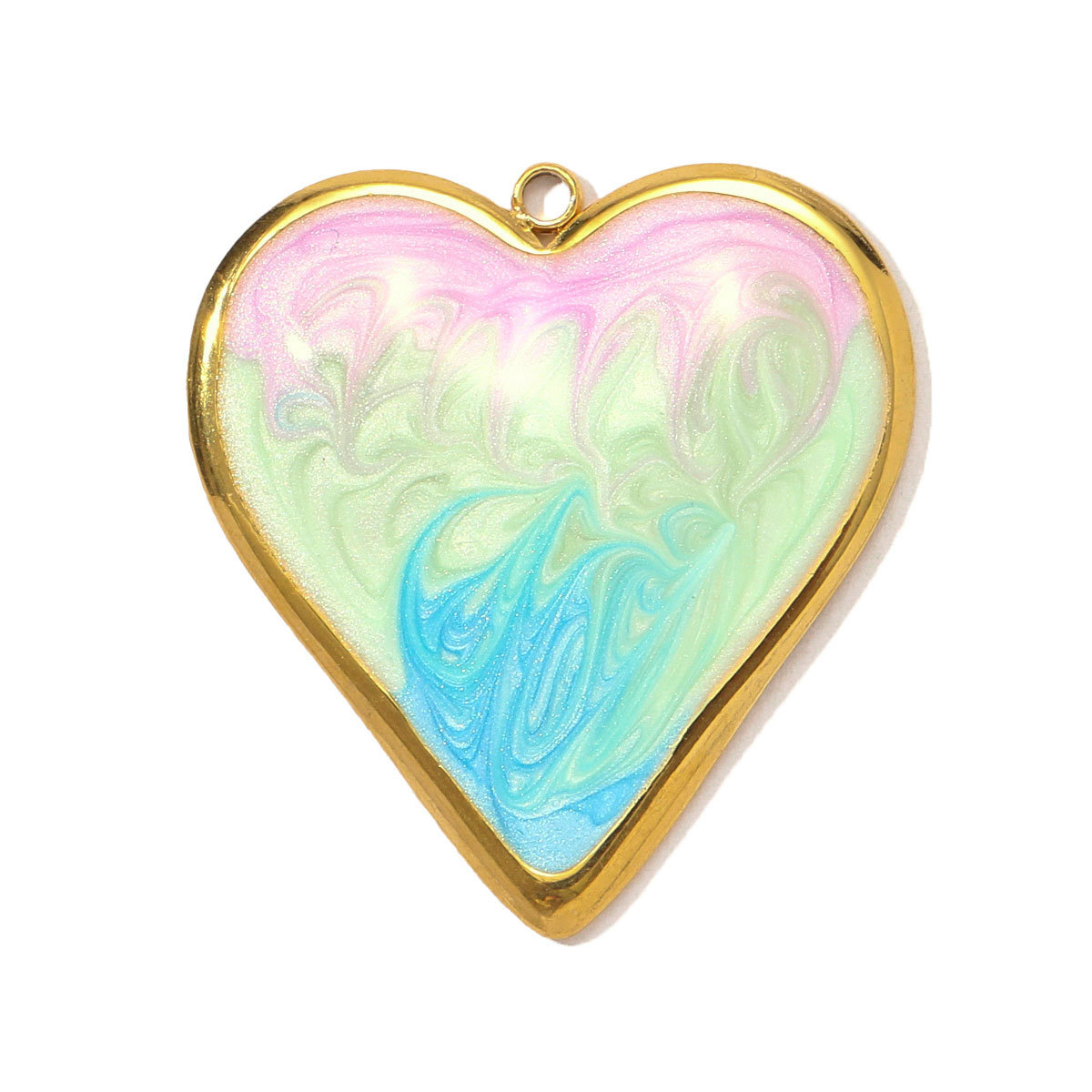6pcs/pack Stainless Steel Gradient Enamel Heart DIY Earring Charms Colorful Love Necklace Pendants Women Jewelry Wholesale