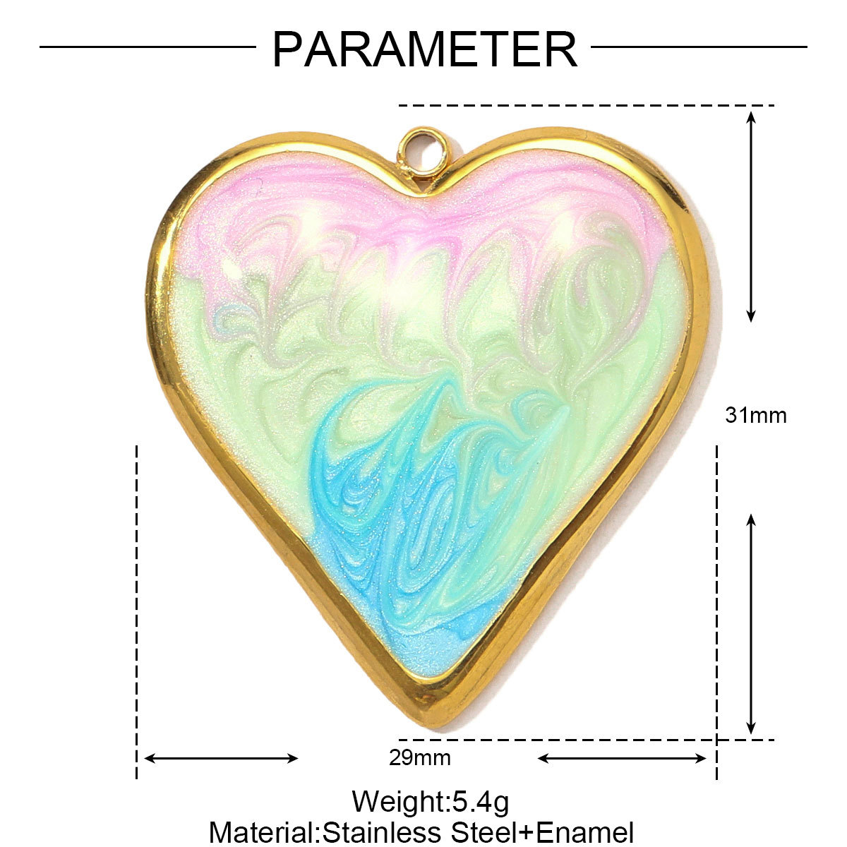6pcs/pack Stainless Steel Gradient Enamel Heart DIY Earring Charms Colorful Love Necklace Pendants Women Jewelry Wholesale