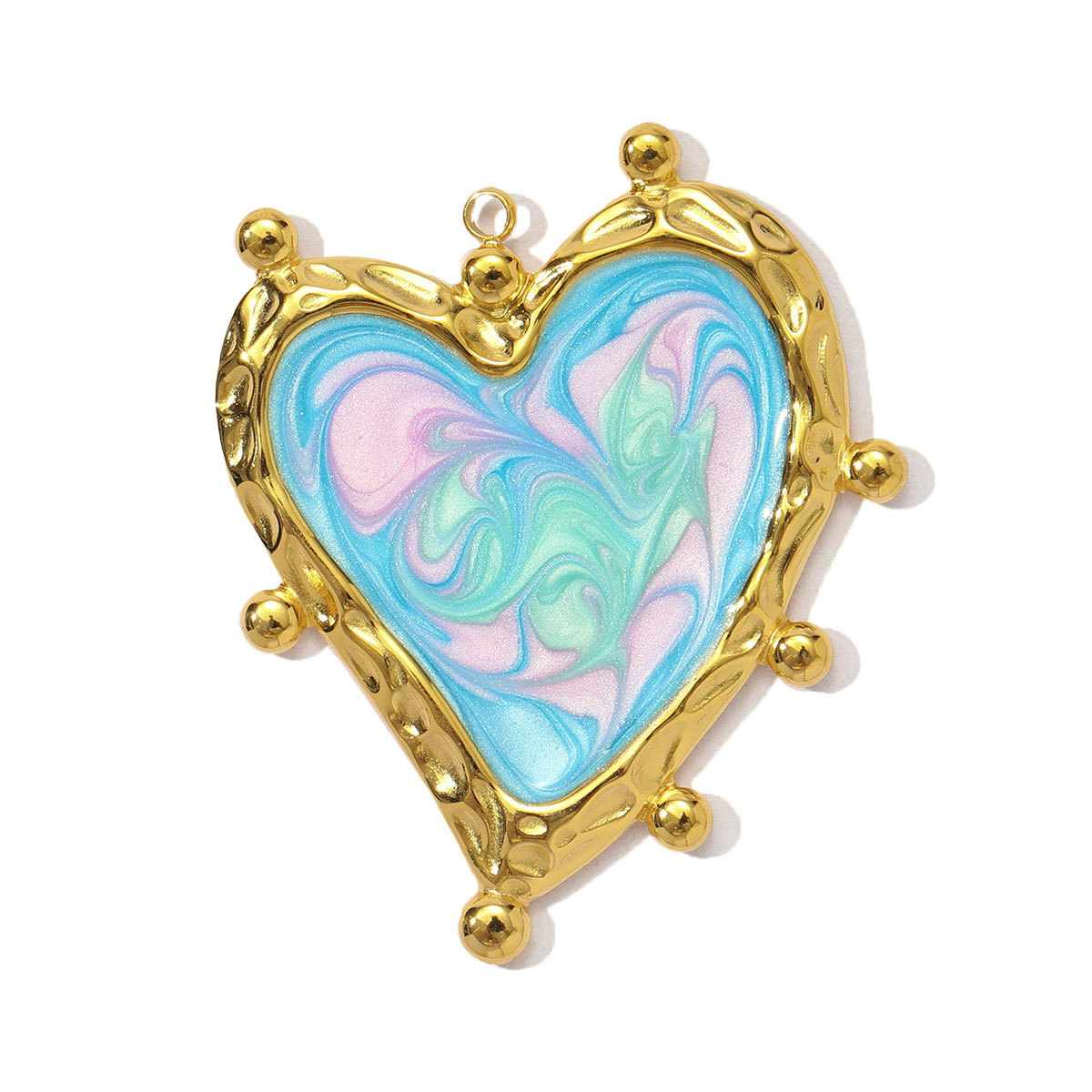 6pcs/pack Stainless Steel Gradient Enamel Heart DIY Earring Charms Colorful Love Necklace Pendants Women Jewelry Wholesale