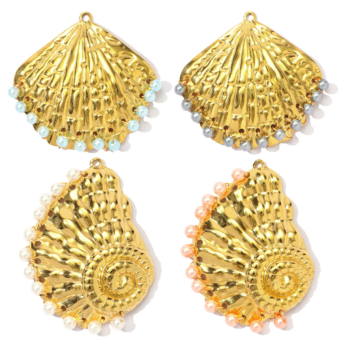 6pcs/pack French Retro Stainless Steel Pearl Shell DIY Earring Charms Conch Necklace Pendants Women Sector Jewelry Wholesale