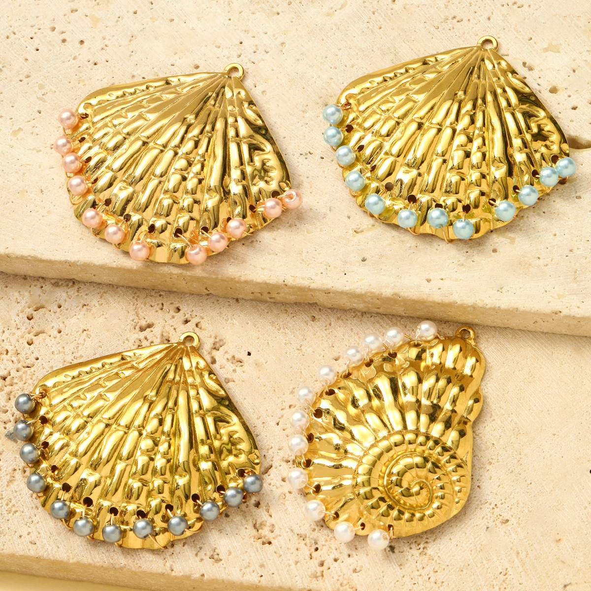 6pcs/pack French Retro Stainless Steel Pearl Shell DIY Earring Charms Conch Necklace Pendants Women Sector Jewelry Wholesale