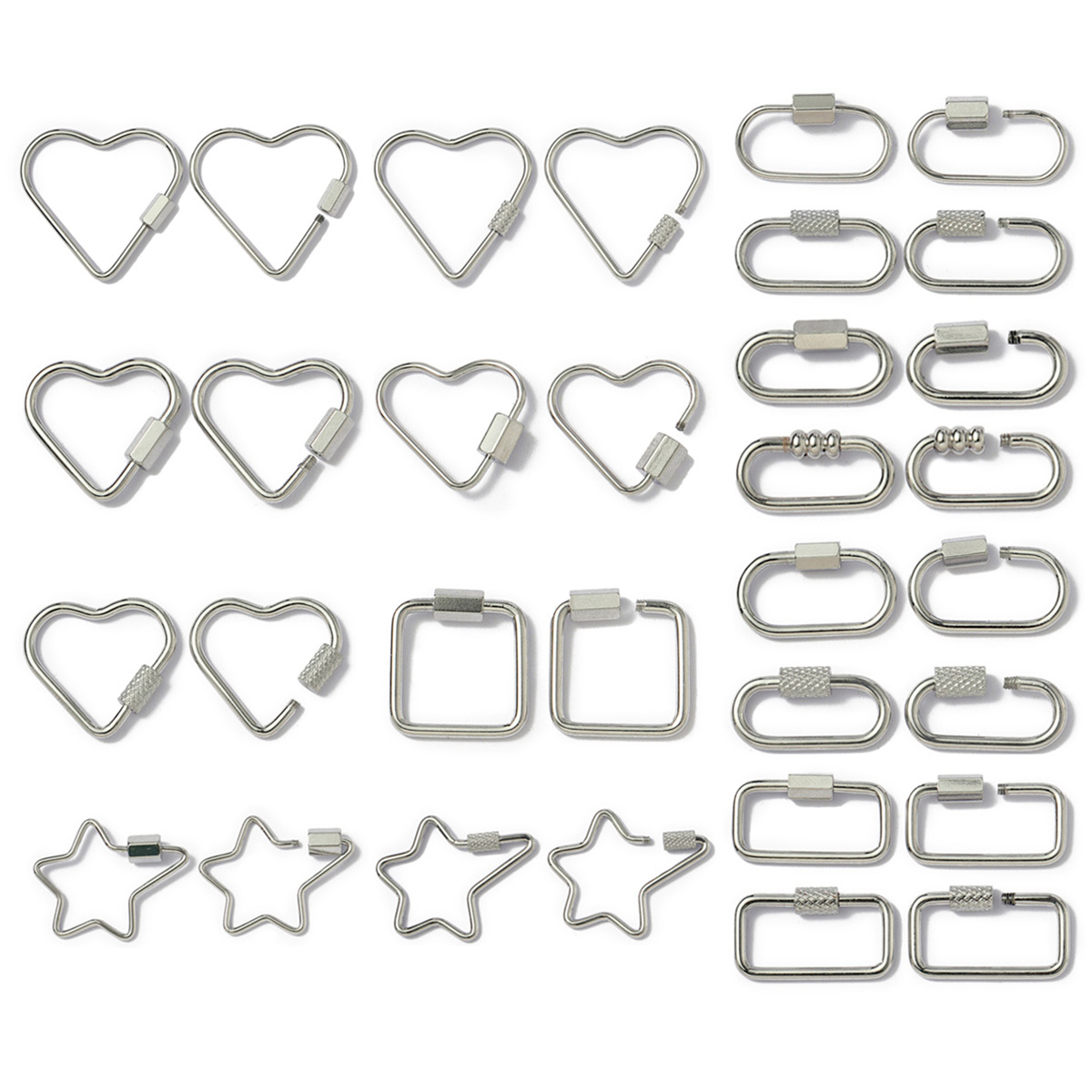 6pcs/lot Stainless Steel Heart Star Screw Lock Clasps Oval Square Connector Buckles for Necklace Keychain DIY Jewelry Making