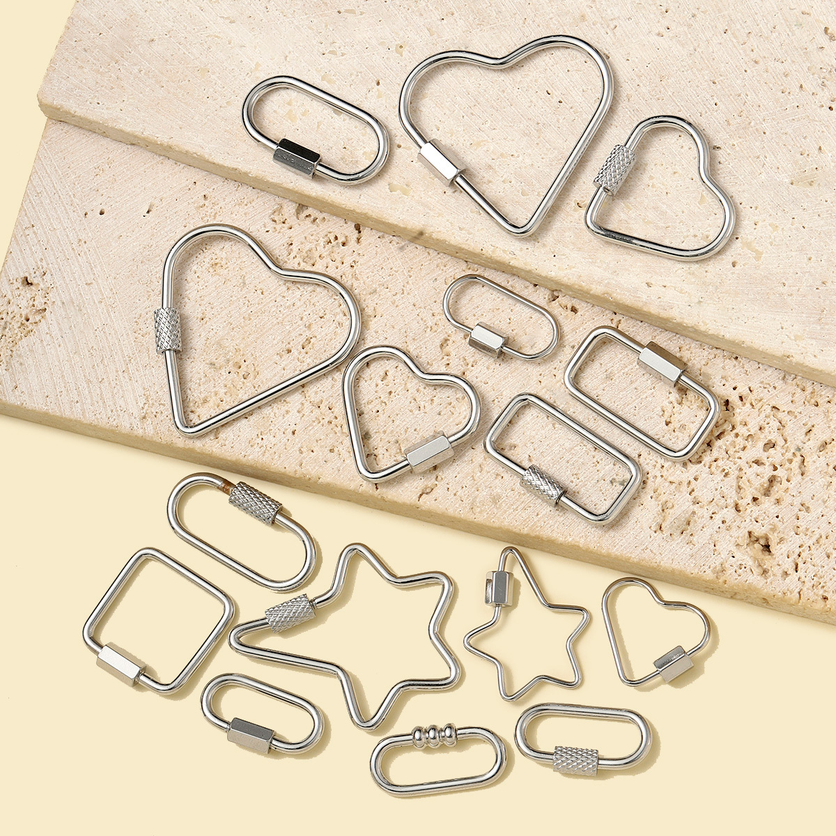 6pcs/lot Stainless Steel Heart Star Screw Lock Clasps Oval Square Connector Buckles for Necklace Keychain DIY Jewelry Making