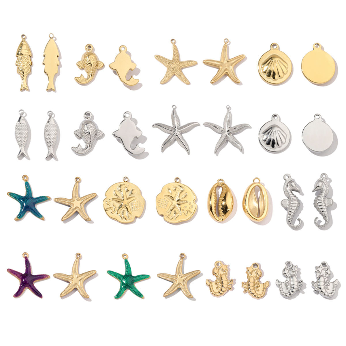6pcs/pack Stainless Steel Mirror Polish Lobster Starfish Seahorse Charms For Necklace Bracelet Making DIY Accessories