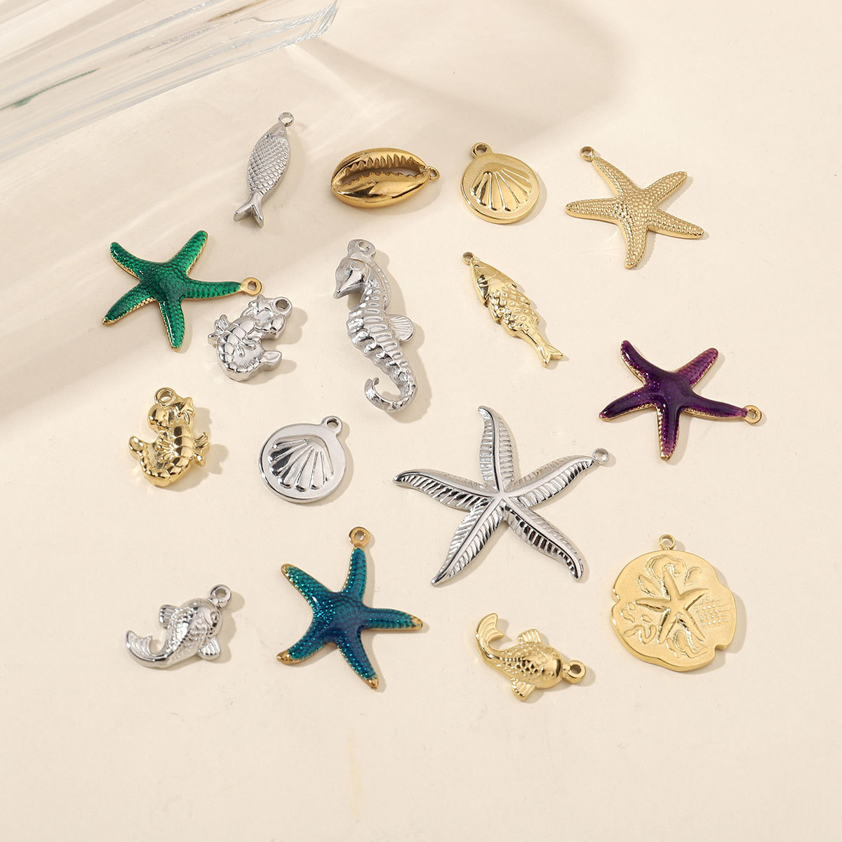 6pcs/pack Stainless Steel Mirror Polish Lobster Starfish Seahorse Charms For Necklace Bracelet Making DIY Accessories